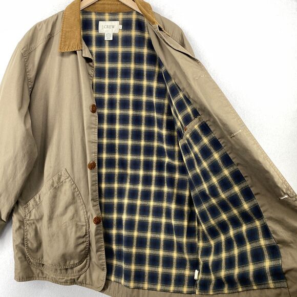 J.CREW Jacket Mens L Canvas Flannel Lined Corduroy Trim Chore Barn Cotton Brown